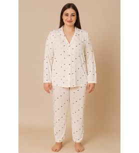 Kadın 20702 Büyük Beden Düğmeli Pijama Takımı