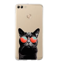 PrintiFy Huawei Y9 2018 ile Uyumlu 1mm Slim Fit Kedi 3 050d Baskılı Şeffaf  Kılıf