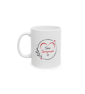 Seni Seviyorum Mesajlı Porselen Kupa Romantik Kalp Tasarımlı 330 ml Seramik Kahve Kupası Sevgiliye Hediye KF10072614