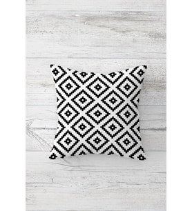 Geometrik Karo Desen Çift Tarafı Baskılı Gizli Fermuarlı Yastık Kılıfı Kırlent Koltuk Yastık Kılıfı (Beyaz-Siyah)