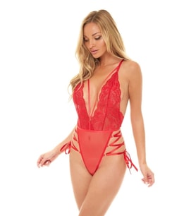 Amora Secret İp Detaylı Dantelli Kırmızı Transparan Fantezi Body