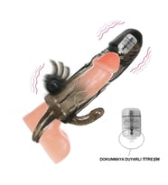 ETSMagaza 4 cm Uzatmalı  Vajinal ve Klitoral Uyarıcılı Titreşimli Penis Kılıfı