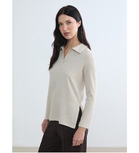 LCW Comfort Bej Polo Yaka Fitilli Kadın Sweatshirt