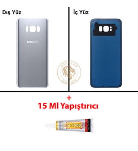 Samsung Galaxy S8 Plus Gümüş Renk Arka Kapak + B7000 Yapıştırıcı Arka Cam Batarya Kapağı Pil Kapağı Lazer Kesim Back Cover Galaxy S8 Plus Uyumlu
