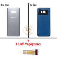 Samsung Galaxy S8 Plus Gümüş Renk Arka Kapak + B7000 Yapıştırıcı Arka Cam Batarya Kapağı Pil Kapağı Lazer Kesim Back Cover Galaxy S8 Plus Uyumlu