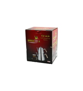 PRAMİT MİNİ BOY ÇELİK ÇAYDANLIK SETİ - TAKIMI RENKLİ BAKALİT KULP ÜST DEMLİK: 0.9LT - ALT SULUK: 1.5LT KENDİNDEN SÜZGEÇLİ (5680)