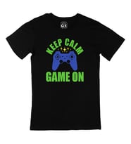Mavi Keep Calm Game On Siyah Tişört