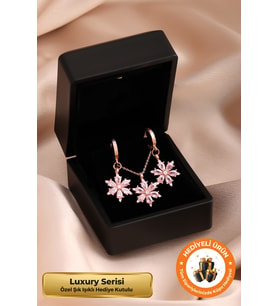 Işıklı Hediye Kutulu Lotus Kolye & Küpe Seti 925 Ayar Hediyelik Lotus Çiçeği Takım Set