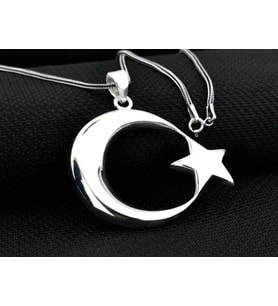 Ay Yıldız Büyük Boy 925 Ayar Gümüş Erkek Kolye