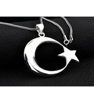 Ay Yıldız Büyük Boy 925 Ayar Gümüş Erkek Kolye