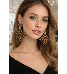 Leopar Desenli Geometrik Küpe