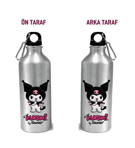 Metal Gumus Kancalı Baskılı Su Matarası 600ml. (510)