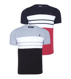 İKİLİ SET T8593 DEWBERRY ERKEK T-SHIRT-LACİVERT - GRİ (Lacivert-Gri)