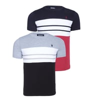 İKİLİ SET T8593 DEWBERRY ERKEK T-SHIRT-LACİVERT - GRİ (Lacivert-Gri)