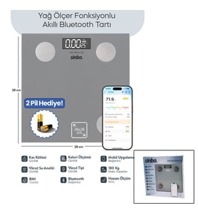 BASKÜL GRİ YAĞ ÖLÇER AKILLI BLUETOOTH CAM BASKÜL