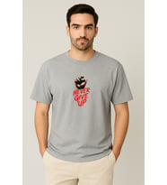 Erkek - Kadın Never Give Up Baskılı Unisex Yarım Kollu Bisiklet Yaka %100 Pamuk Oversize T-shirt (Gri)
