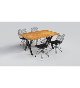 Ntconcept Rano Masif Ağaç Tel Sandalyeli Masa Takımı (85x85cm Masa  + 2 Sandalye)