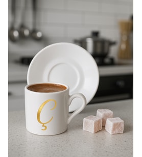 Türk Kahvesi, Espresso, Harf Fincan (Beyaz-Altın El Yazısı)