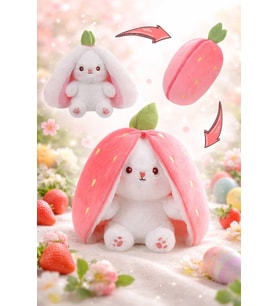 Çilek peluş fermuarlı tavşan çilek tavşan pembe renk 25 cm