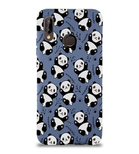 Huawei P 20 Lite Uyumlu Lansman Kılıf Panda Tasarımlı İçi Kadife Kapak-Petrol Mavisi (Şeffaf)