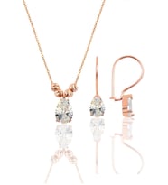Söğütlü Silver Gümüş rose zirkon taşlı dorica damla kolye ve çengelli küpe seti