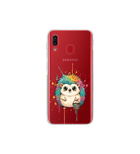 Samsung Galaxy A20 ile Uyumlu Splash Kirpi Tasarımlı Şeffaf Silikon Kılıf