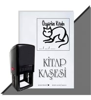 Kişiye Özel  Çizim Kedi 4 Tarihli Kitap Kaşesi (Siyah)