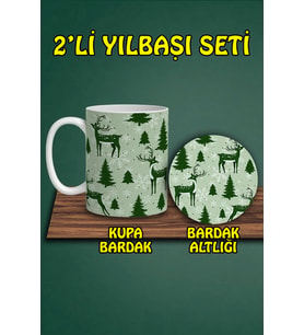 Yılbaşı Temalı Kupa ve Bardak Altlığı Seti
