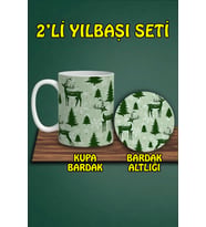 Yılbaşı Temalı Kupa ve Bardak Altlığı Seti
