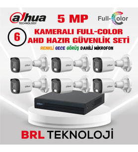 Dahua 5 MP 6 Kameralı Sesli 30 Metre Renkli Gece Görüşlü Full HD Kamera Seti