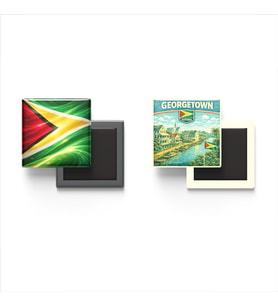 Buzdolap Magnetleri - Guyana Bayrağı ve Georgetown Retro Tema - 2'li Set Magneti