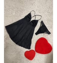 Siyah Dantel Detaylı Tül Babydoll Takım