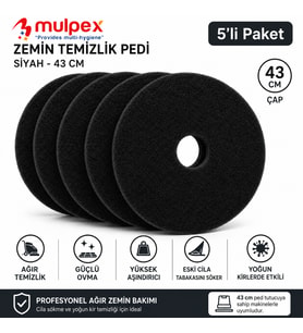 Mulpex 43 cm Siyah Zemin Pedi 5’li – Cila Sökme ve Ağır Temizlik Pedi