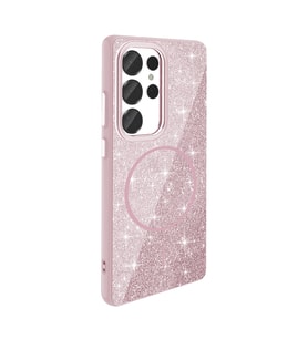 Samsung Galaxy S25 Ultra Kılıf M-safe Şarj Özellikli Parlak Simli Shinig Okso Ka (Pembe)
