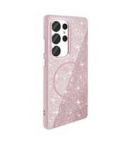 Samsung Galaxy S25 Ultra Kılıf M-safe Şarj Özellikli Parlak Simli Shinig Okso Ka (Pembe)