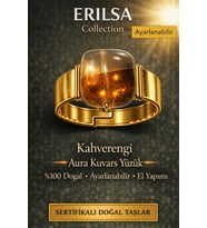 Sertifikalı Kahverengi Aura Kuvars Yüzük Doğal Taş Yüzük Ayarlanabilir El Yapımı Enerji Taşı (Çok Renkli)