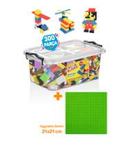 Yeşil Uygulama Zeminli Lego Mikro Blok  Funny Blocks 300 Parça Plastik Kutulu