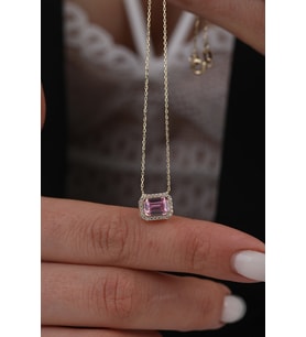14 Ayar Altın Baget Kolye (Pembe)