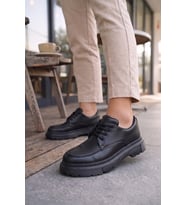 Sipayh Erkek Siyah Cilt Ayakkabı - Bağcıklı Günlük Spor Klasik Comfort Casual