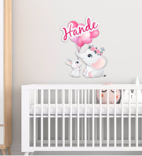 BK Gift Kişiye Özel Sevimli Fil Tasarımlı Çocuk Odası Ahşap Duvar Süsü-8 (Beyaz)