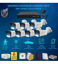 QROMAX 7 Kameralı Set - Yapay Zeka Özellikli İnsan Yüz Araç Tanımalı Gece Renkli Gösteren 5 MP SONY Lensli 4 Warm Ledli FULLHD Güvenlik Kamerası Seti 3404W