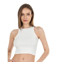 Kadın Pamuklu Crop Fitilli Örme Atlet  Ekru 26814