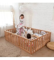 ÖZGÖK TARIM Unisex Montessori Bebek Ve Çocuk Karyolası Doğal Ahşap Yatak Oyun Parkı (Kahverengi)