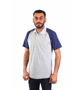 ESERIS - Polo Yaka Kısa Kol Pike Tişört - Bayrak Kol  - Gri , Mavi