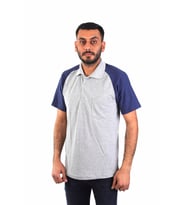 ESERIS - Polo Yaka Kısa Kol Pike Tişört - Bayrak Kol  - Gri , Mavi