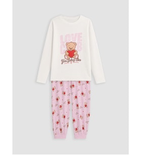 LCW Kids Ekru Bisiklet Yaka Kız Çocuk Pijama Takım