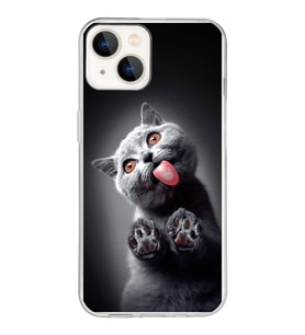 PrintiFy Apple  iPhone 13 Mini ile Uyumlu 1mm Slim Fit Kedi 2 050c Baskılı Şeffaf  Kılıf