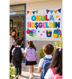 Okula Hoş Geldin Bez Afiş 150 x 100 cm Okul Karşılama Pankartı Süslemesi