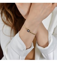 Goldium 14 Ayar Altın Kare Kristal Balık Sırtı Bileklik (Sarı)