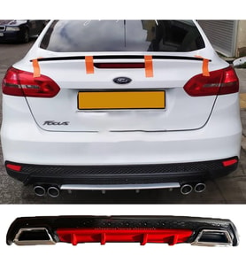 Ford Focus Mk3 Kırmızı Difüzör Çiftli Kare Egzoz Görünümlü D Tip Difizör